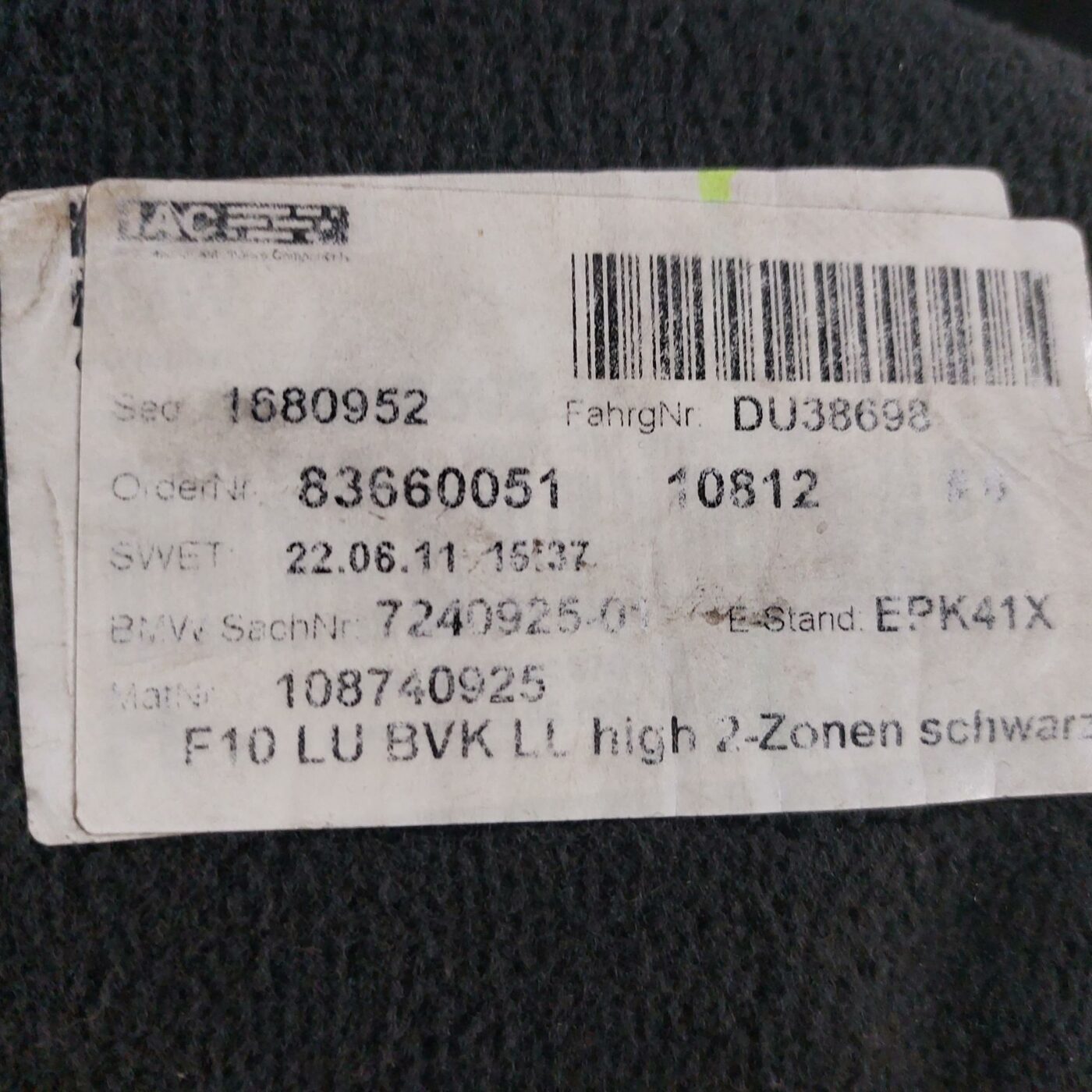 Salona paklājs priekš BMW 520D F11 2011 TOURING 2 Salona paklājs priekš BMW 520D F11 2011 TOURING